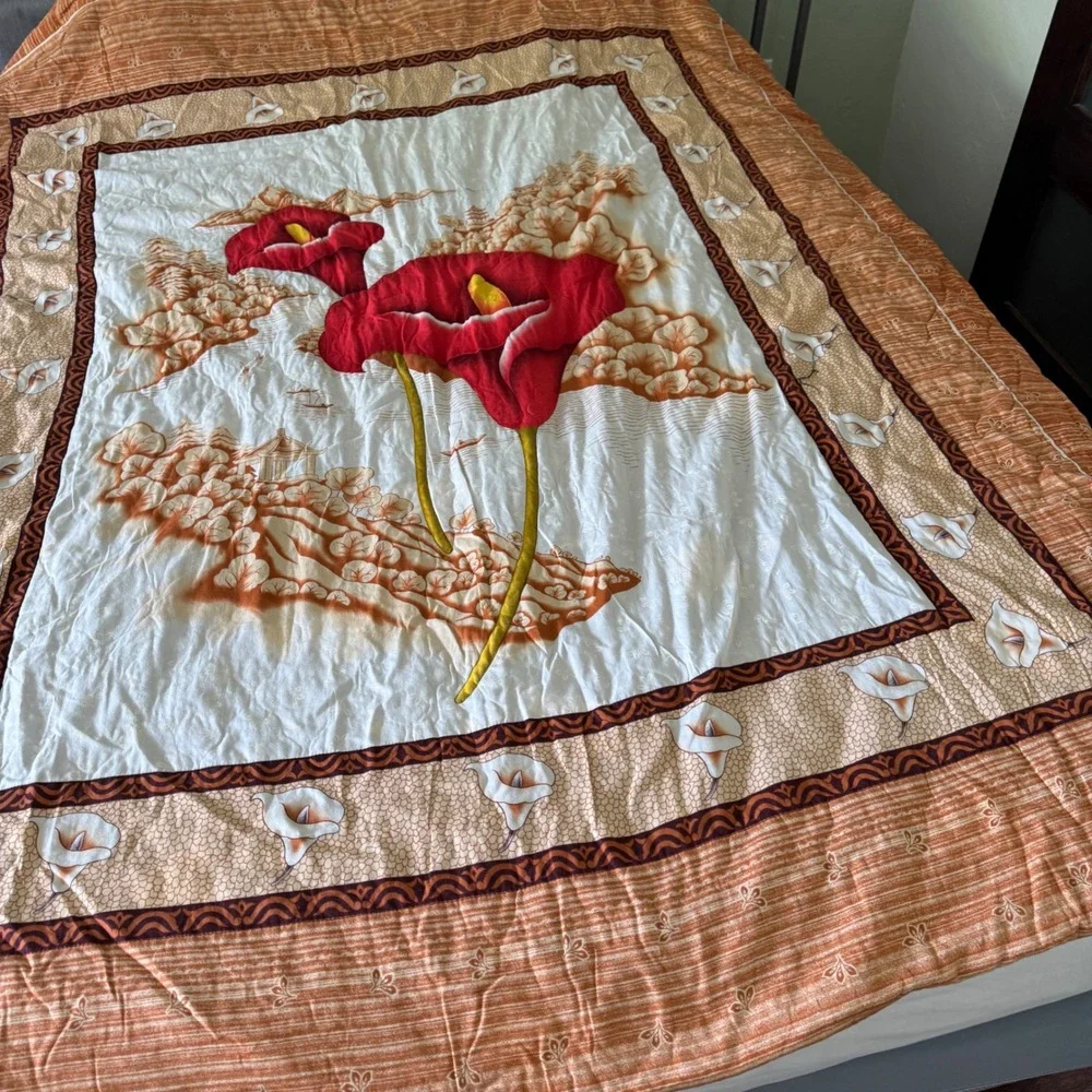 Vintage Orange Calla Lily Floral Zippered Duvet Cover Bedspread Retro 70x84